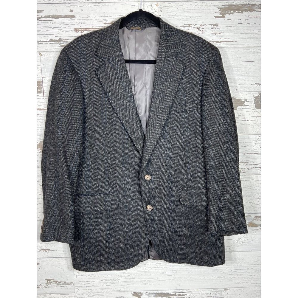 CARL STERR Men’s Suit Jacket Gray Herringbone Sz 46R EUC